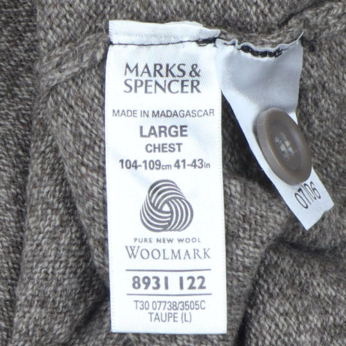 Marks and Spencer Men's Brown Cardigan, L, Wool Blend