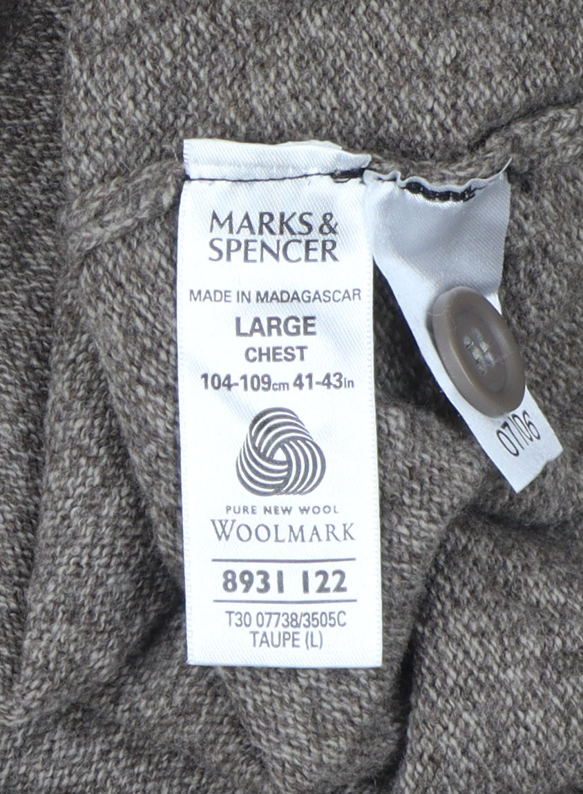 Marks and Spencer Men's Brown Cardigan, L, Wool Blend