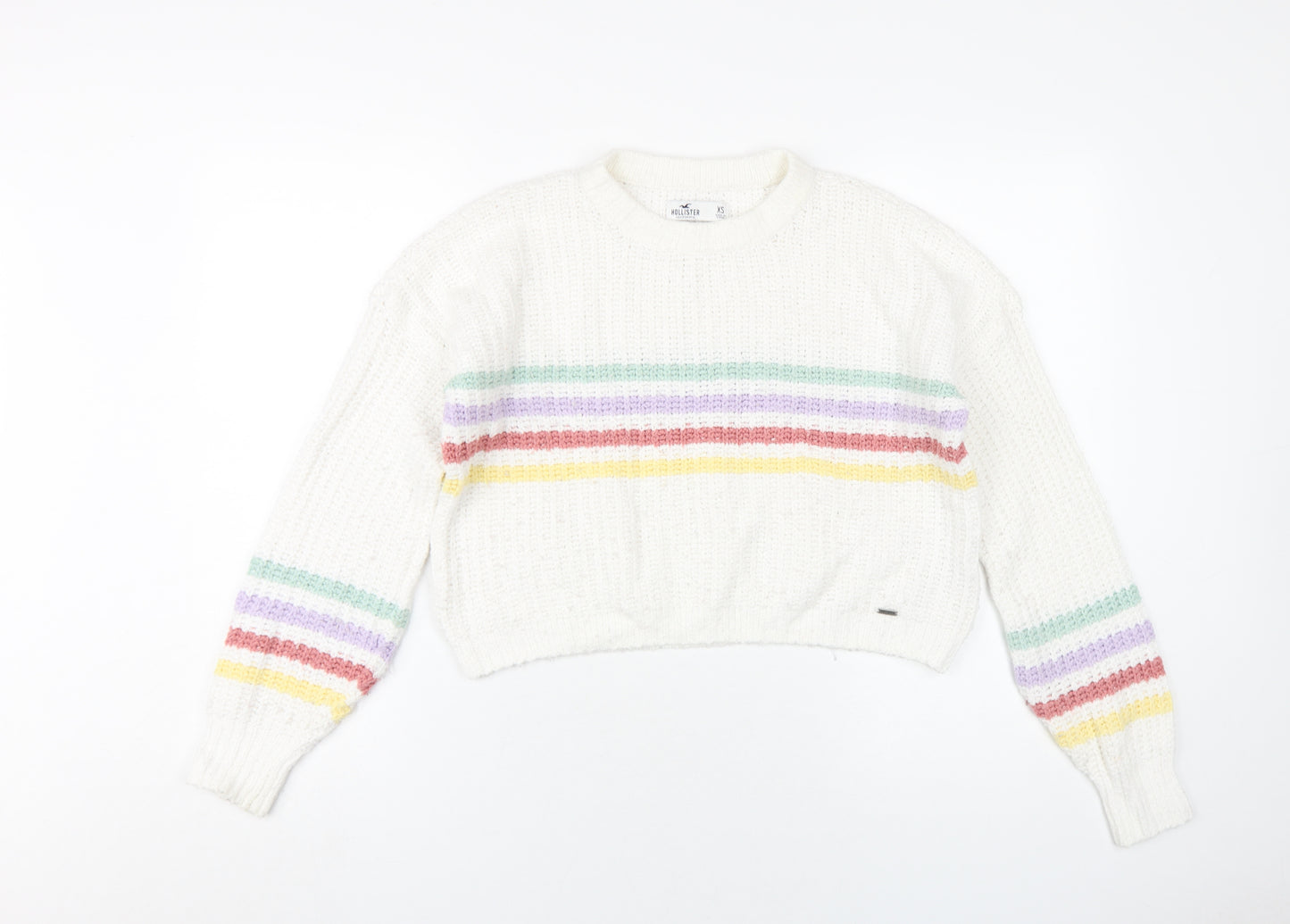 Hollister Women's White Striped Knit Pullover Jumper XS