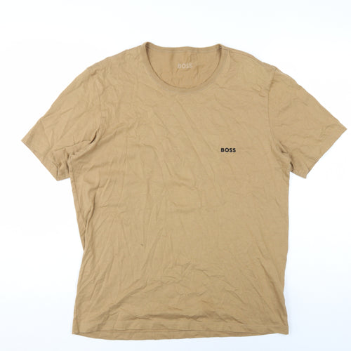 Boss Men's Beige Cotton T-Shirt - Size L