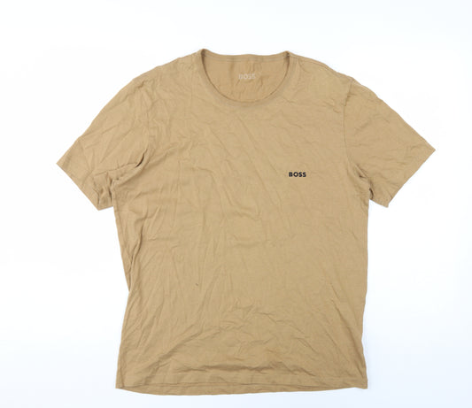 Boss Men's Beige Cotton T-Shirt - Size L