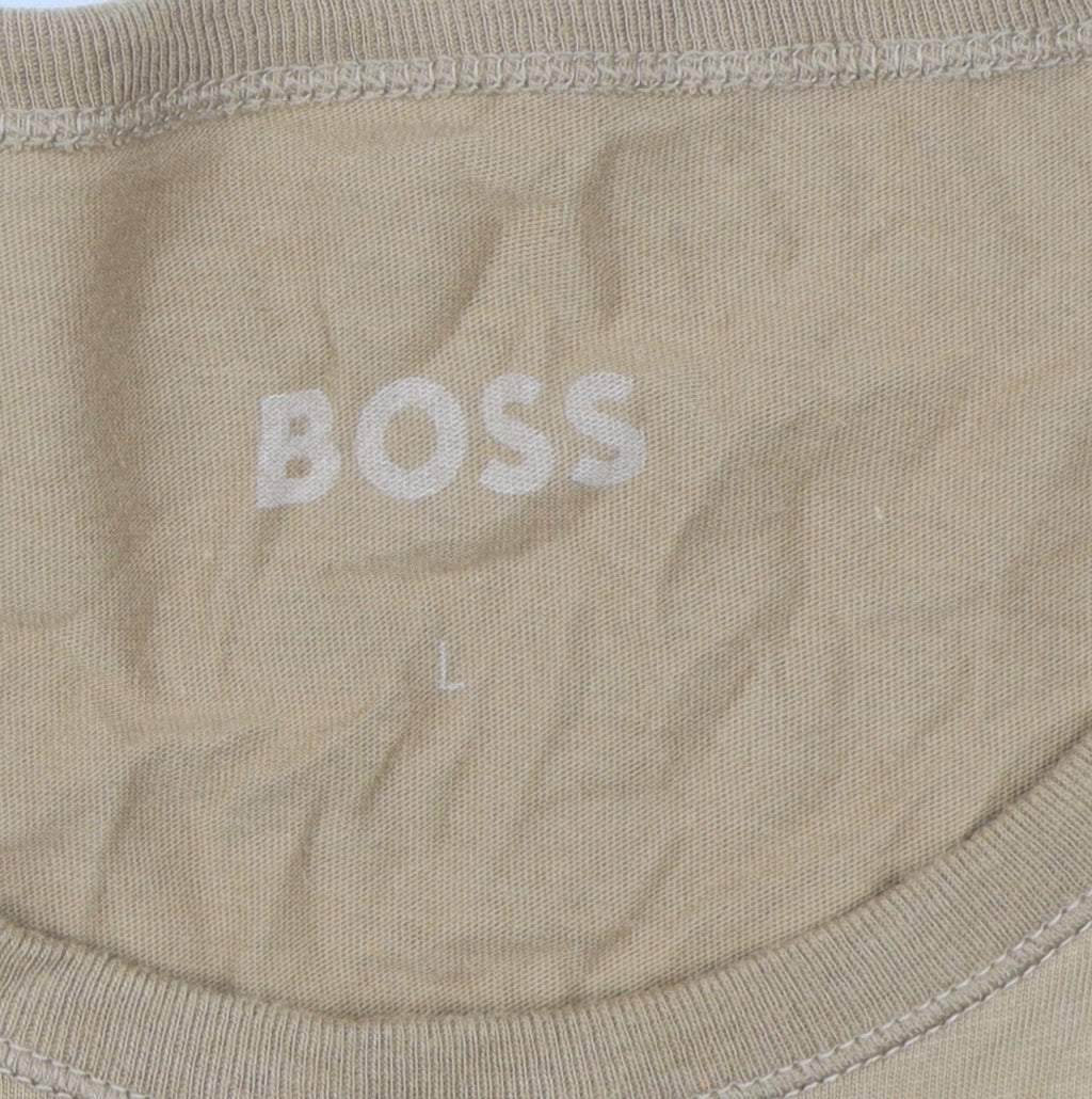 Boss Men's Beige Cotton T-Shirt - Size L