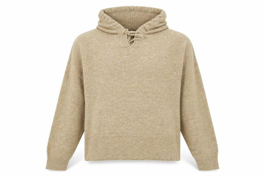 Front view of Nobody's Child Women's Beige Knit Pullover Hoodie S