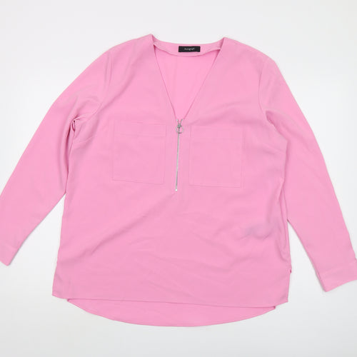 Marks and Spencer Women’s Pink V-Neck Zip Blouse, Size 14