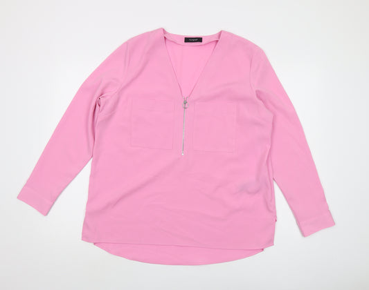 Marks and Spencer Women’s Pink V-Neck Zip Blouse, Size 14