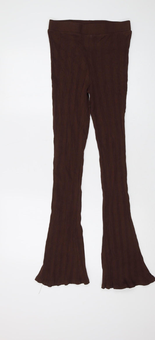 Zara Women's Brown Flared Knit Trousers L