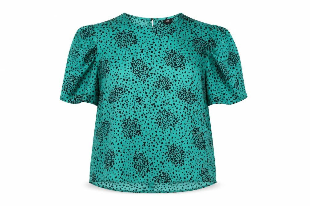 Front view of River Island Women's Green Animal Print Blouse, size 14