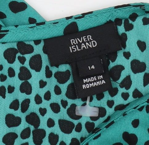 River Island Women's Green Animal Print Blouse Size 14