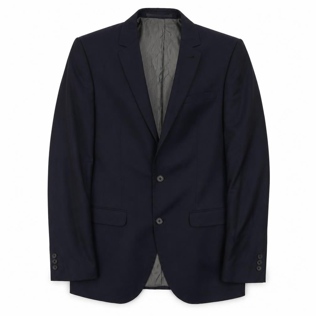 Front view of Next Men's Blue Wool Blazer 38L Long Single-Breasted