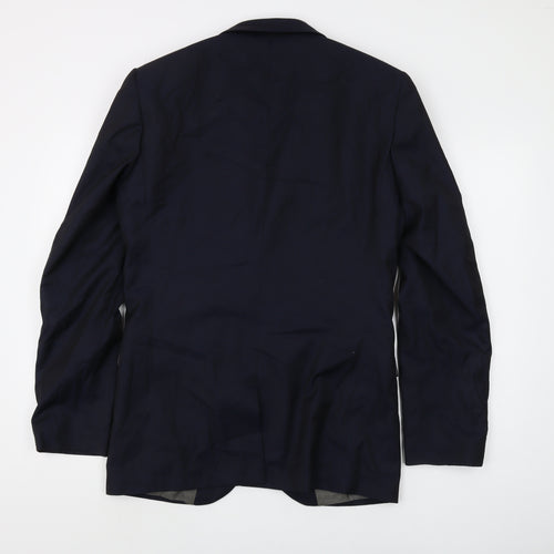 Next Men's Blue Wool Blazer 38L Long Single-Breasted