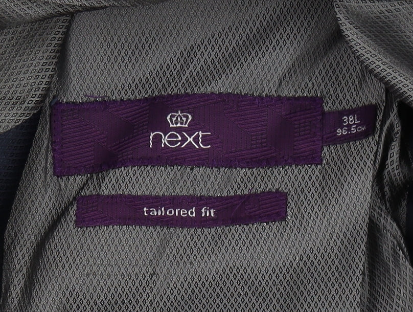 Next Men's Blue Wool Blazer 38L Long Single-Breasted