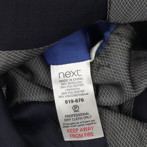 Next Men's Blue Wool Blazer 38L Long Single-Breasted