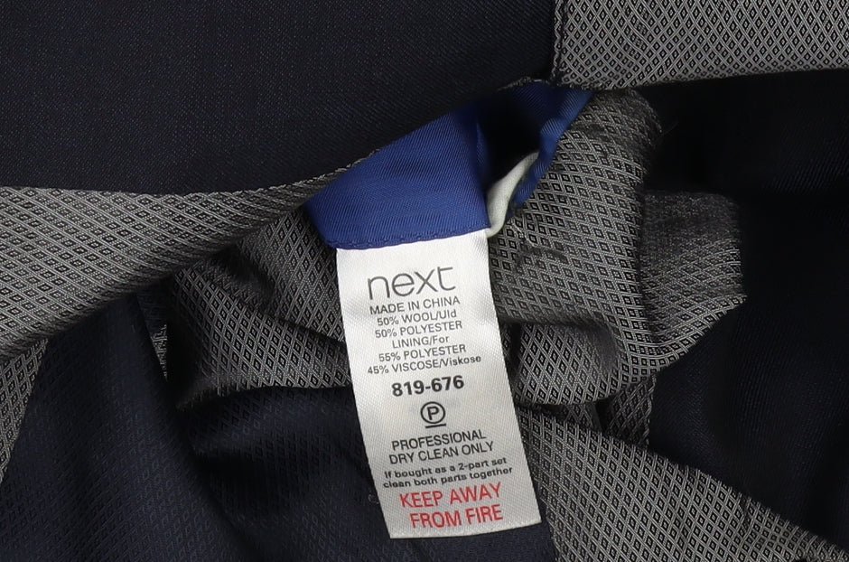 Next Men's Blue Wool Blazer 38L Long Single-Breasted