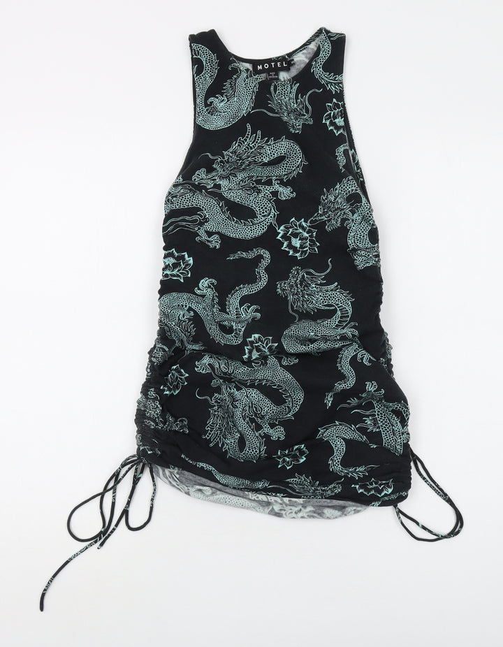 Motel Women's Black Dragon Print Bodycon Dress XS