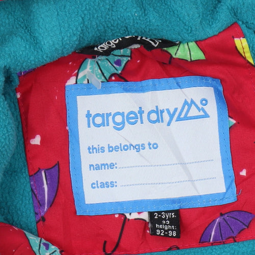 Target Dry Girls Red Rain Coat, 2-3 Years, Hooded Waterproof Jacket