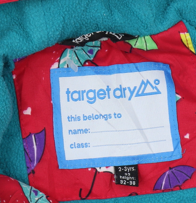 Target Dry Girls Red Rain Coat, 2-3 Years, Hooded Waterproof Jacket