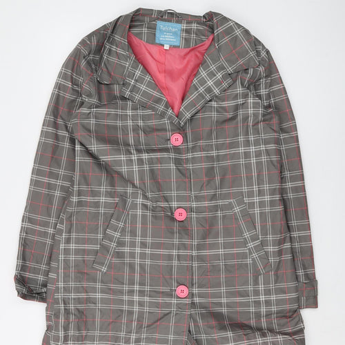 Tulchan Women's Grey Plaid Mid-Length Coat Size 12