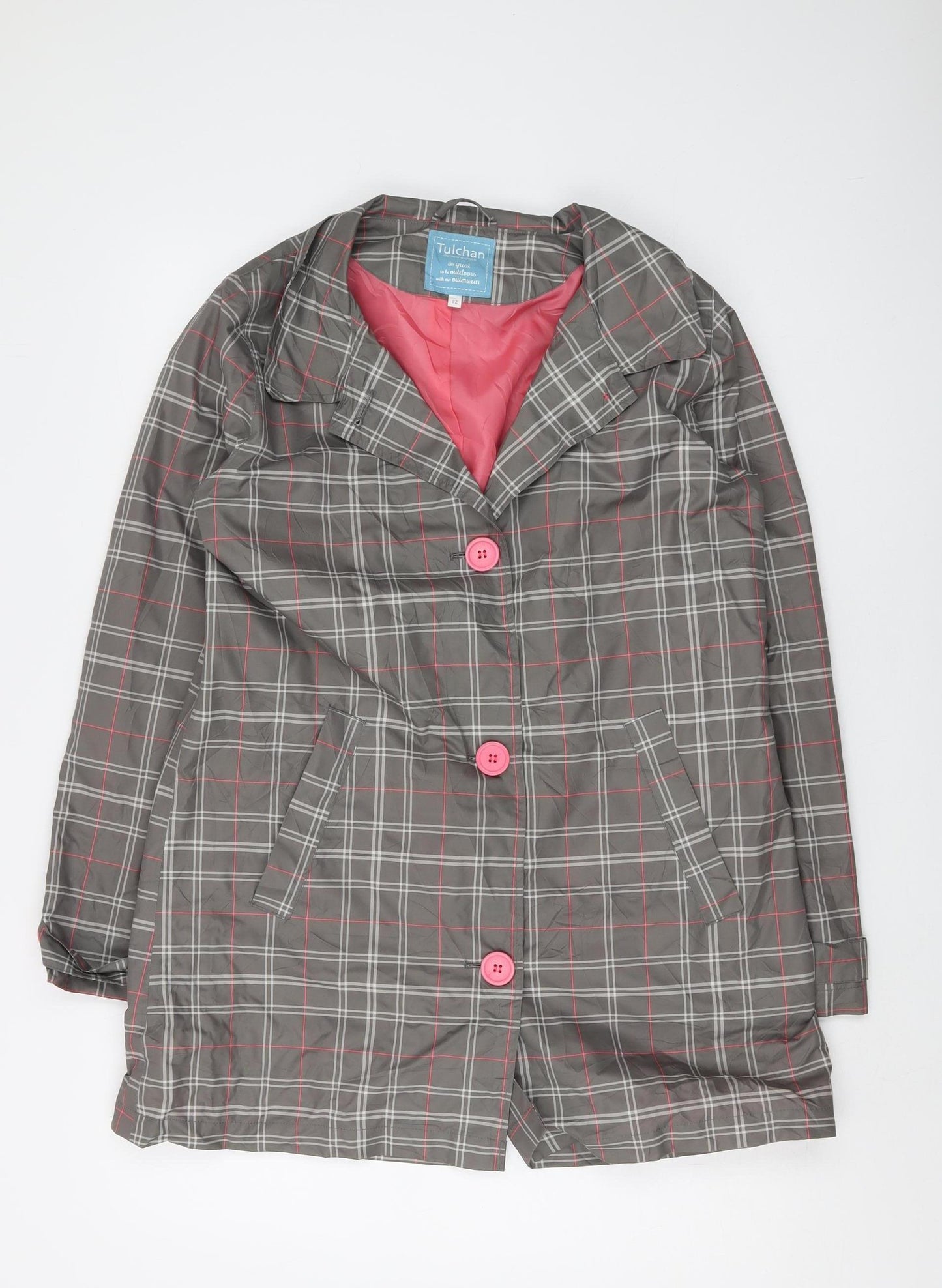 Tulchan Women's Grey Plaid Mid-Length Coat Size 12