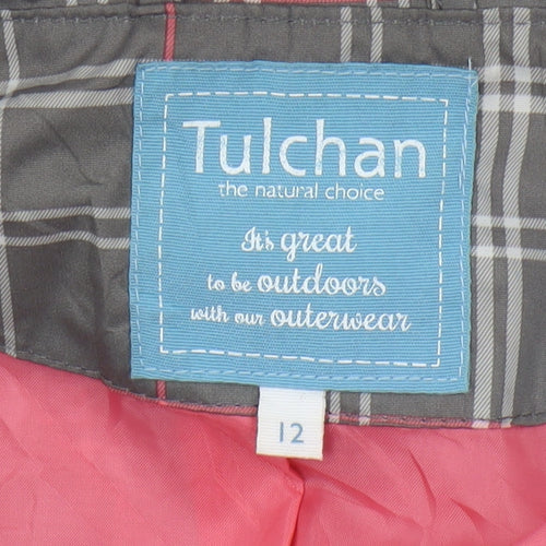 Tulchan Women's Grey Plaid Mid-Length Coat Size 12