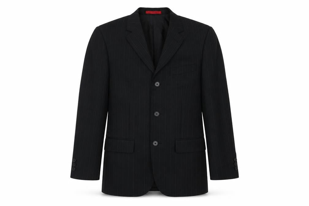 Front view of Burton Men's Black Striped Blazer, Size 36S