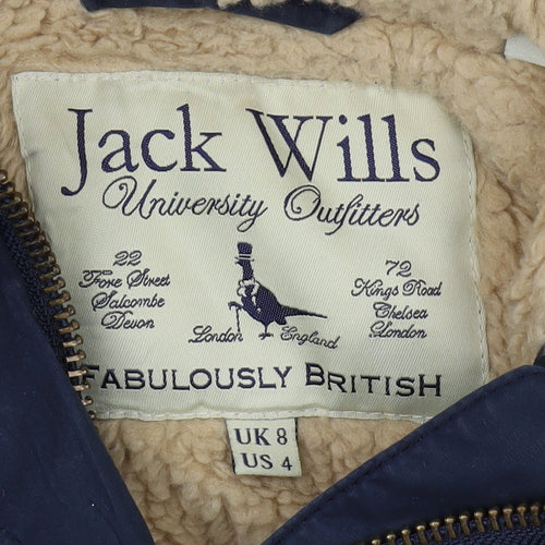 Jack Wills Women's Blue Parka Jacket, Size 8, Hooded