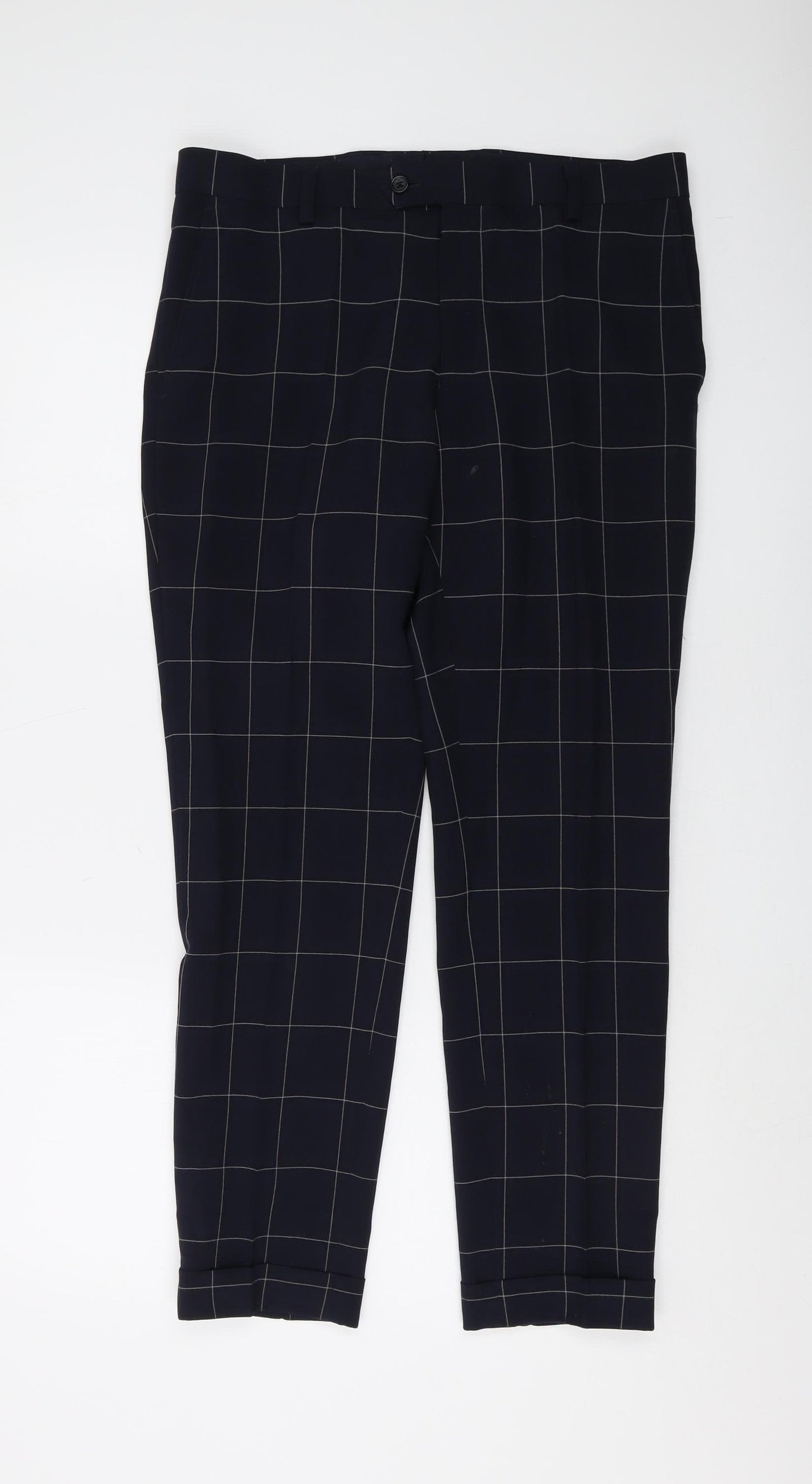Next Men's Black Check Straight Trousers, Size 32