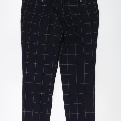 Next Men's Black Check Straight Trousers, Size 32