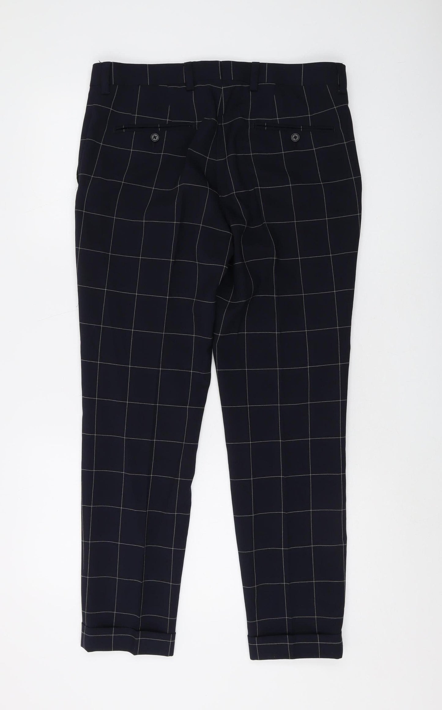 Next Men's Black Check Straight Trousers, Size 32