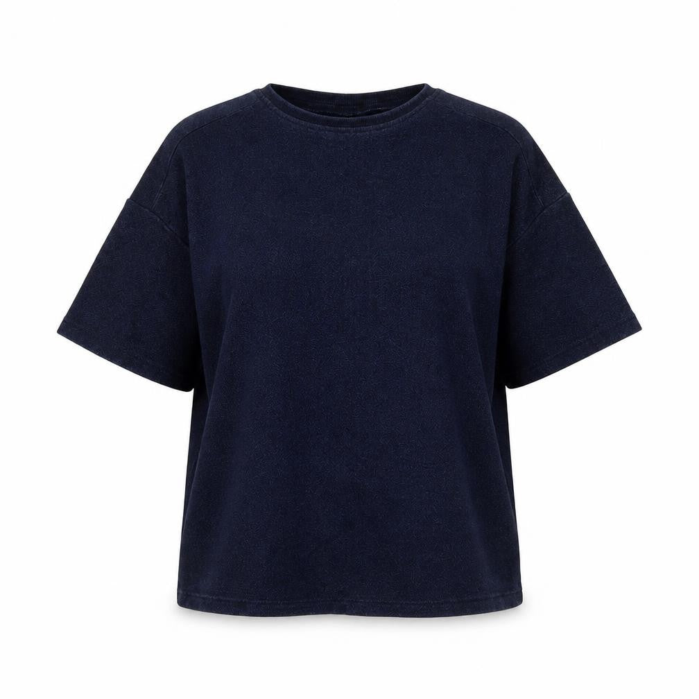 Front view of Topshop Women's Blue Crew Neck T-Shirt, size 6