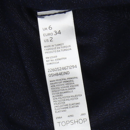 Topshop Women's Blue Crew Neck T-Shirt, Size 6