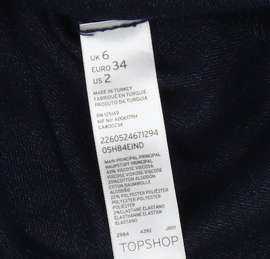 Topshop Women's Blue Crew Neck T-Shirt, Size 6