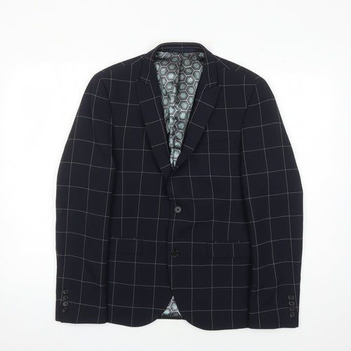 Next Men's Blue Check Blazer, Size 38S, Two-Button