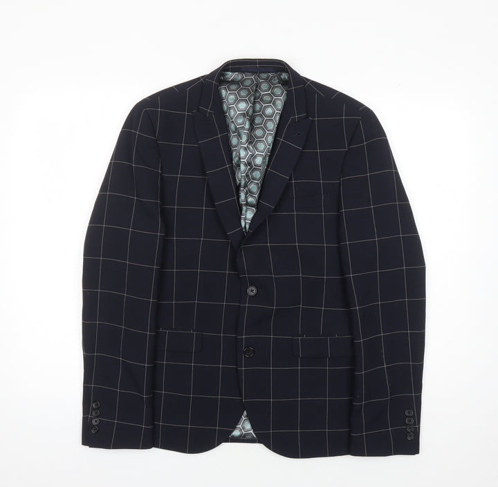 Next Men's Blue Check Blazer, Size 38S, Two-Button