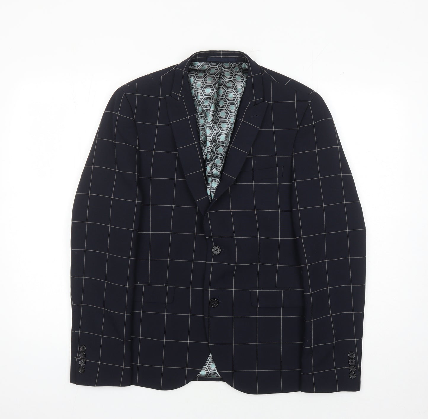 Next Men's Blue Check Blazer, Size 38S, Two-Button