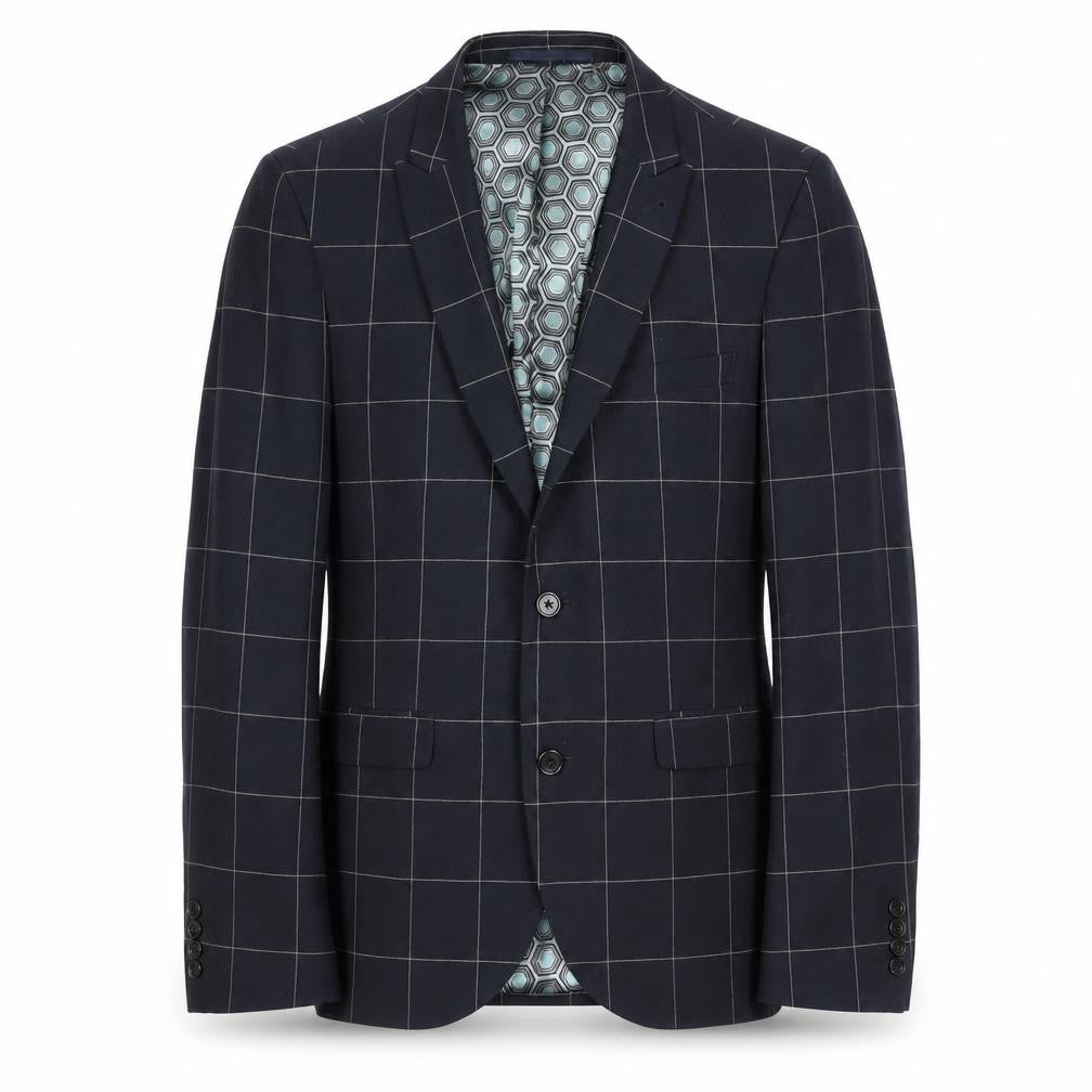 Front view of Next Men's Blue Check Blazer, Size 38S, Two-Button