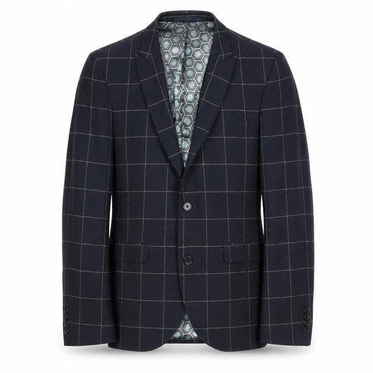 Front view of Next Men's Blue Check Blazer, Size 38S, Two-Button