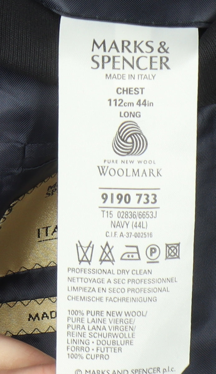 Marks and Spencer Men's Black 44L Wool Blazer, Formal