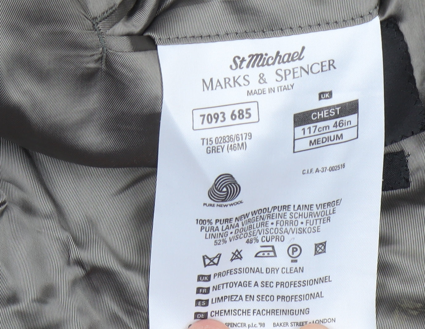 Marks and Spencer Men's Grey Suit Jacket, 46R Wool