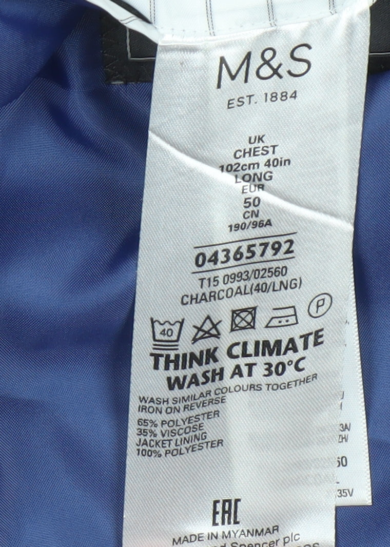 Marks and Spencer Men's Grey Long Blazer Size 40L