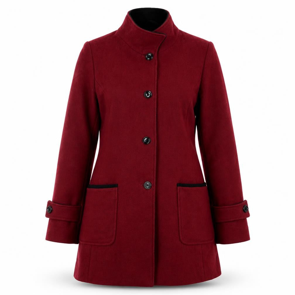 Front view of Kesta Women's Red Wool Blend Overcoat, size 12