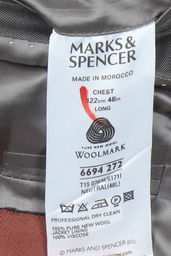 Marks and Spencer Grey Men's Long Wool Blazer 48