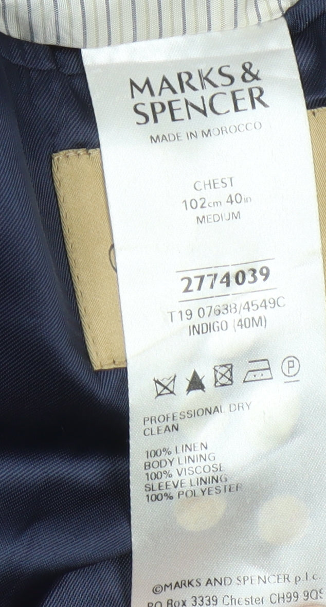 Marks and Spencer Men's Blue Linen Blazer 40R