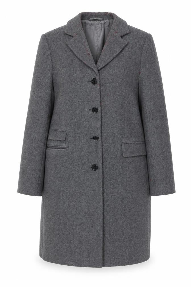 Front view of Newhouse Women's Grey Wool Mid-Length Overcoat, size 10