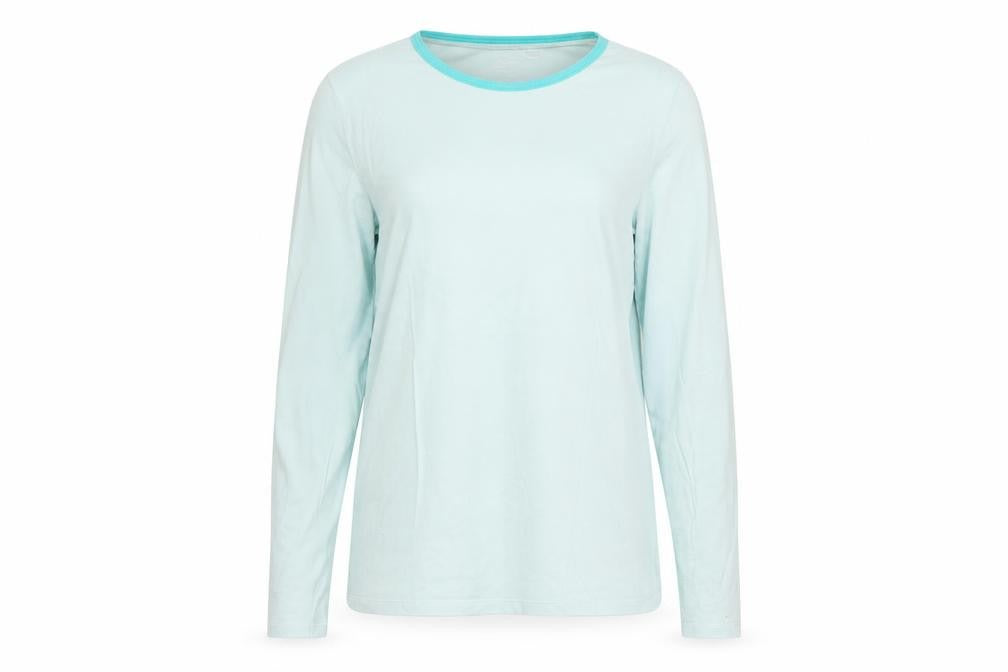 Front view of Lands' End Women's Blue Long Sleeve Basic T-Shirt, L