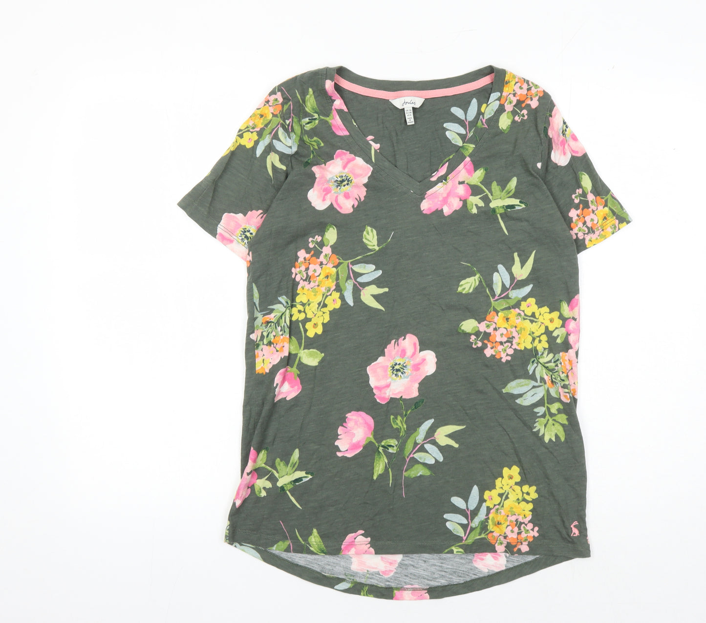 Joules Women's Green Floral T-Shirt, Size 10, V-Neck