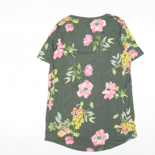 Joules Women's Green Floral T-Shirt, Size 10, V-Neck
