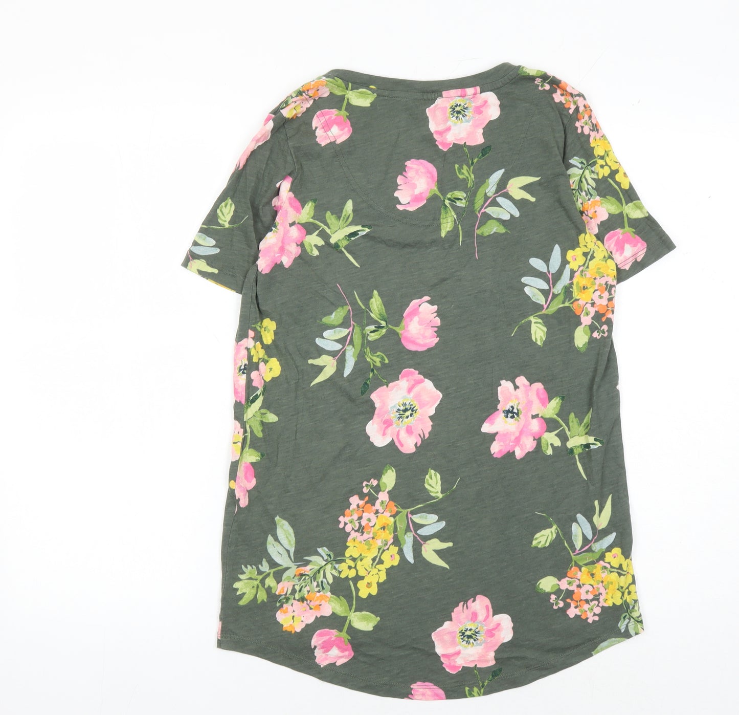 Joules Women's Green Floral T-Shirt, Size 10, V-Neck