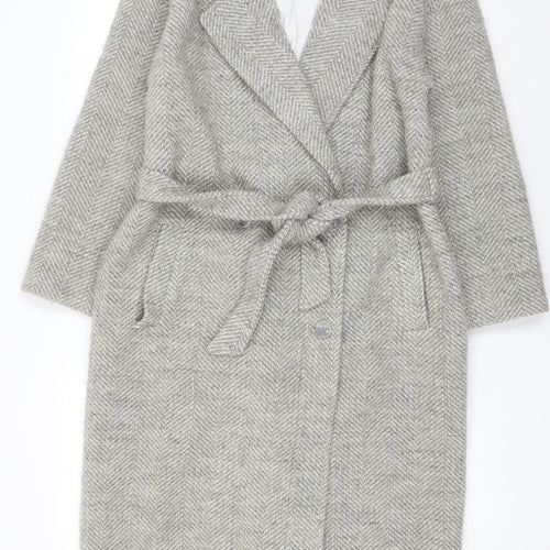 Object Women's Grey Belted Overcoat Size 8