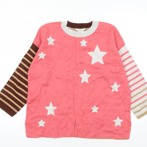 White Stuff Pink Stars Pullover Jumper, Women's Size 12