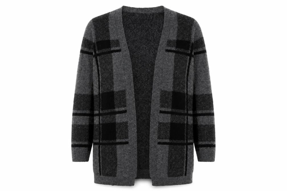 Front view of Old Navy Women's Grey Plaid Cardigan, M